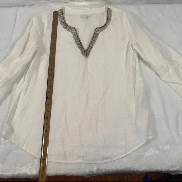 J. Jill Love Linen  100% Linen Top White - Picture 4 of 8